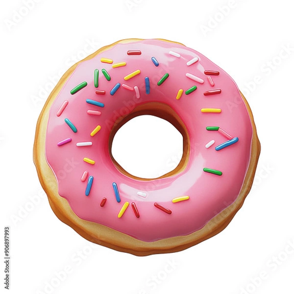 Fototapeta An appetizing donut topped with rosy frosting and a variety of bright, cheerful sprinkles png, isolated on transparent background