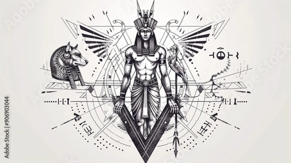 Fototapeta tattoo art line, illustrated in illustrator, perfect generation without design errors, pure white and clean background, A geometric and realistic style tattoo, featuring a combination.