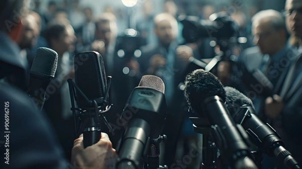 Obraz Press Conference with Microphones in Focus