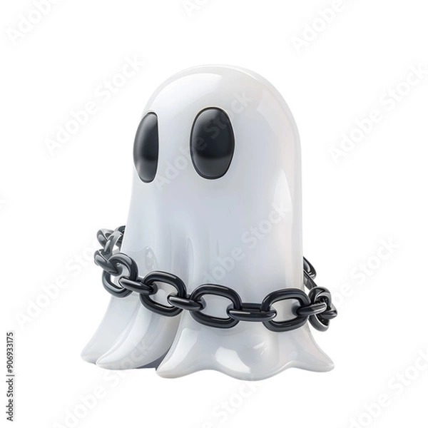 Fototapeta A cute, cartoonish ghost character wrapped in chains, perfect for Halloween or spooky-themed designs and illustrations.