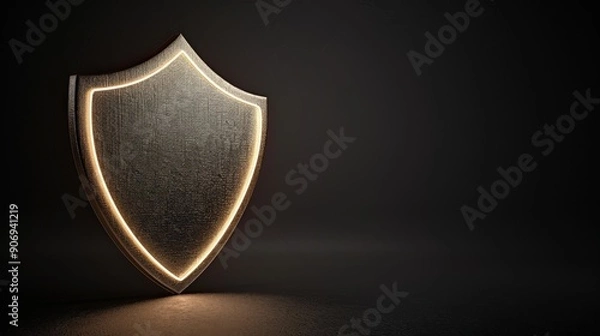 Fototapeta Abstract glowing shield on a platinum background, a 3D rendered illustration of a shield symbol