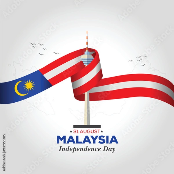 Fototapeta Happy Malaysia Independence Day August 31th Celebration Vector Design Illustration. Template for Poster, Banner, Advertising, Greeting Card or Print Design Element