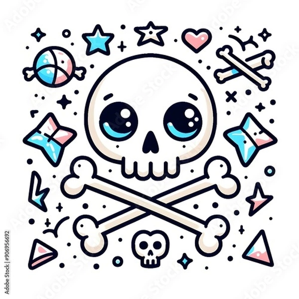 Fototapeta Cute Skull and Crossbones with Kawaii Elements
