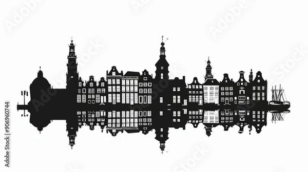 Obraz Monochrome silhouette of the Amsterdam skyline. Vector illustration.