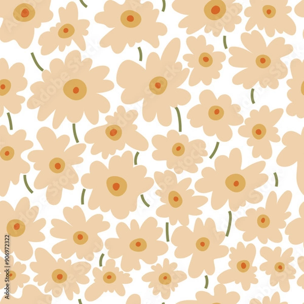 Fototapeta seamless floral pattern with big daisies on white background, vector illustration.