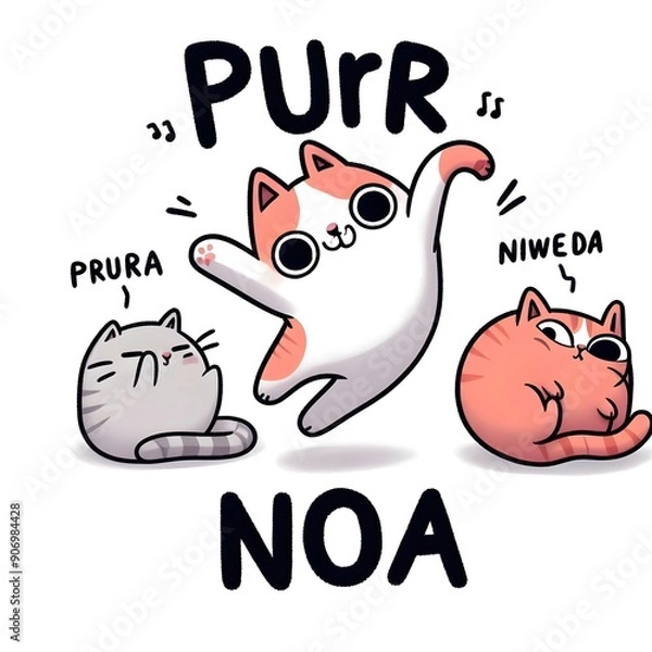Fototapeta Three Cats with Funny Names and Speech Bubbles