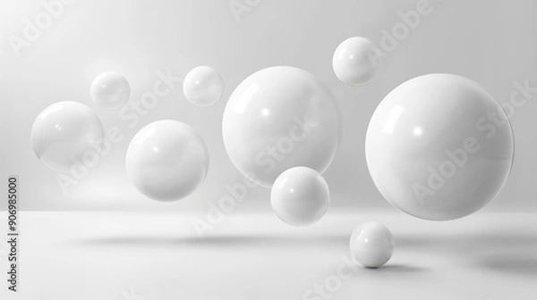 Obraz white abstract bubbles round circles background, white minimalistic abstract background with white room and spheres with soft light and shadows