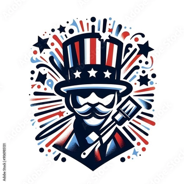 Obraz Uncle Sam with Fireworks Illustration