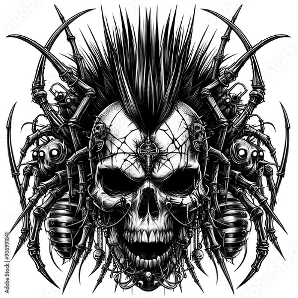 Obraz Skull with Spider Mohawks and Tentacles