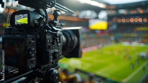 Obraz Professional Camera Filming a Live Soccer Match