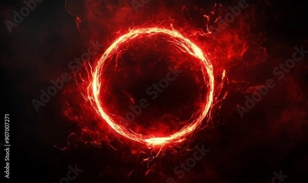 Fototapeta red abstract circle plasma lightning particle effect, ring with swirling glow particles visual effect layer overlay, Generative AI