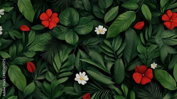 Fototapeta Dense thicket, pine needles, vibrant wildflowers, flat design illustration, high-resolution photo, realistic photo, hyper realistic