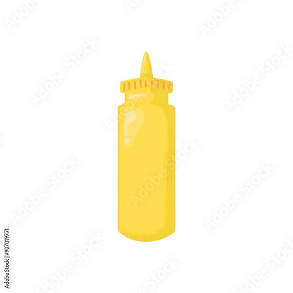 Fototapeta Mustard bottle clipart in cartoon style. Color icon for food. In hand-drawn style. Stock isolated image on a white background.