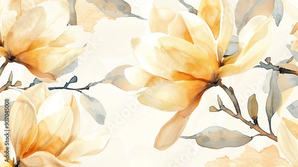 Obraz Watercolor vintage magnolia patterns with negative space, bold flowers with a soft background, light beige Background