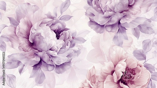Fototapeta Watercolor vintage peony patterns with feathering, smooth and elegant edges, light background