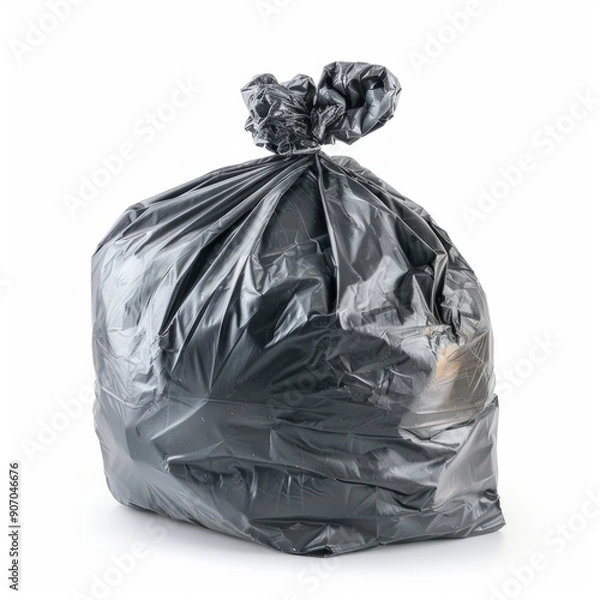 Fototapeta Medium shot of black Garbage, isolated on a white background, bright and vivid tonality 