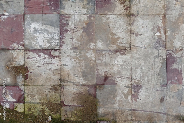 Fototapeta old broken floor tiles vintage dirty checkerboard flooring background