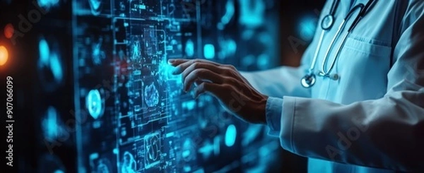 Obraz Doctor Interacting with Futuristic Medical Interface