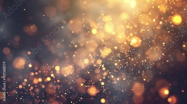 Fototapeta Abstract glowing golden dots with blurry shining background