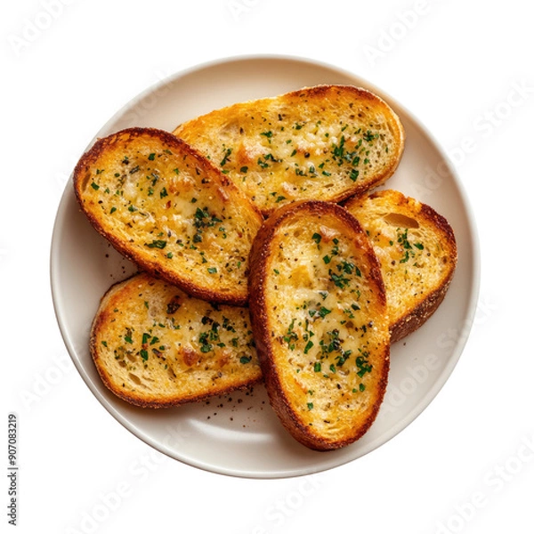Obraz Plate of Garlic Bread Isolated on a Transparent Background