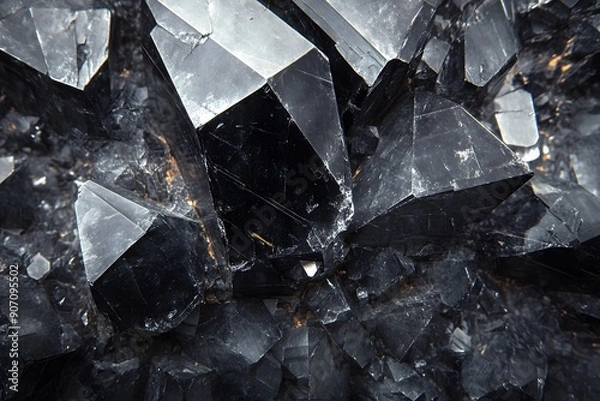 Fototapeta Black background with geometric crystal formations in abstract design