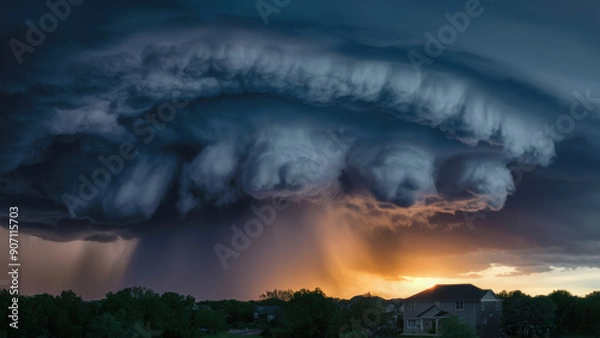 Fototapeta A large cloud that is coming down from the sky, AI