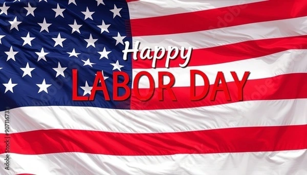 Fototapeta American Flag and Happy Labor Day Text on a Textured Background

