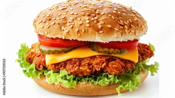 Fototapeta Delectable Double Cheddar Cheeseburger with Crispy Chicken 