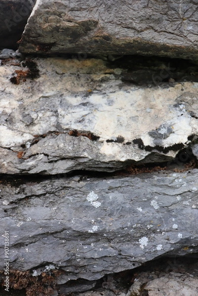 Obraz Gray stone blocks with soil and plants.

