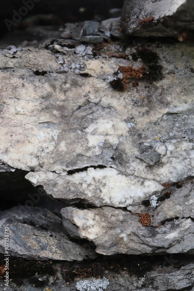 Obraz Gray stone blocks with soil and plants.

