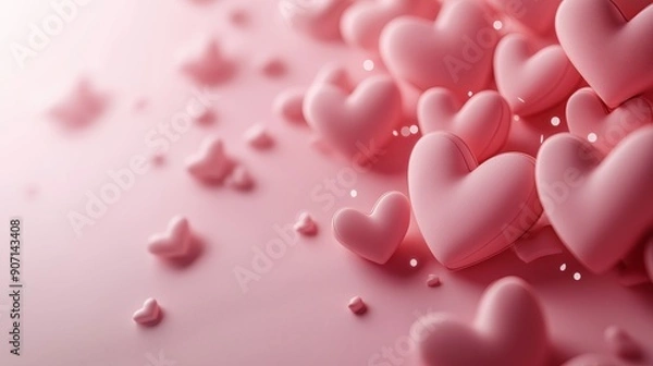 Fototapeta Valentine's day background with pink hearts on pastel background with copy space