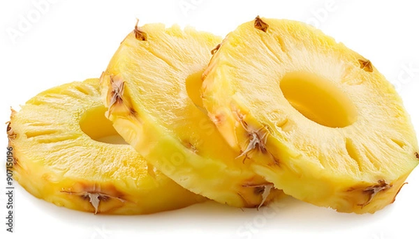 Fototapeta Falling pineapple ring slices isolated on white background