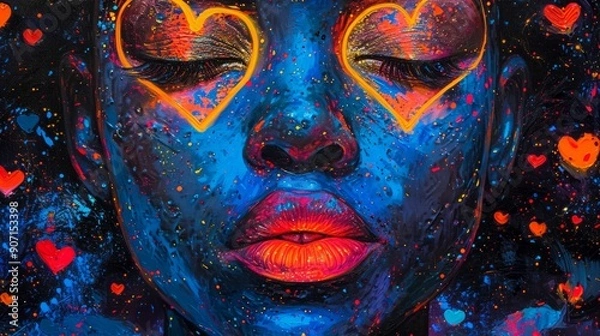 Fototapeta ネオンカラーの女性イラスト,Generative AI AI画像