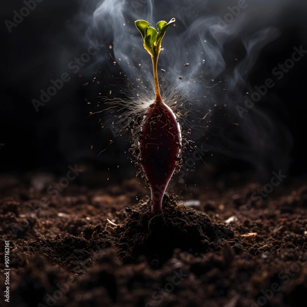 Obraz Young Plant Sprouting from Soil