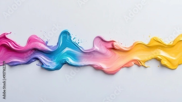Fototapeta Vibrant multicolored paint strokes spread across a clean white background, showcasing artistic creativity and fluid motion.