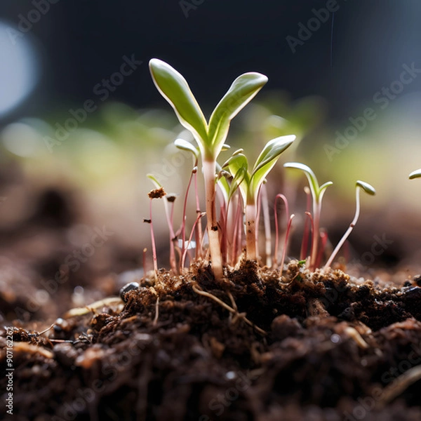 Obraz Young Plant Sprouting from Soil