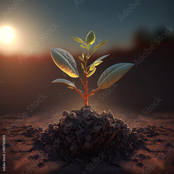 Obraz Young Plant Sprouting from Soil