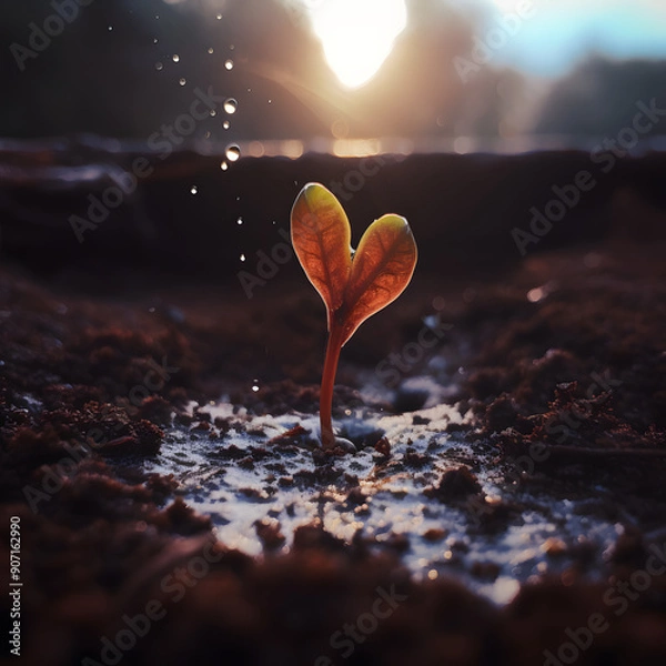 Obraz Young Plant Sprouting from Soil