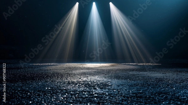 Fototapeta Abstract background with spotlights illuminating the dark floor
