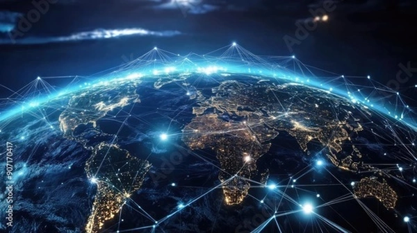 Obraz Holographic Earth with connected trading data, network connection, global commerce