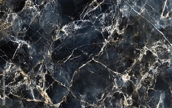 Obraz Black Marble with Silver Veining, Sleek and Glossy Modern Texture