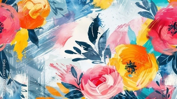 Obraz Colorful bright Hippie Flowers Seamless Pattern