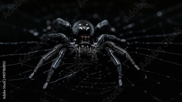 Fototapeta A black spider on a misty background.