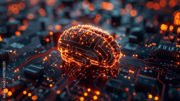 Fototapeta Neural circuits and electronic brain in quantum computing systems, artificial intelligence technology