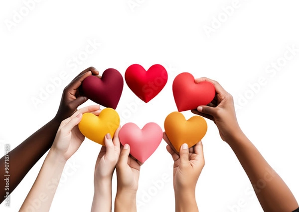Obraz Hands Holding Colorful Hearts On Transparent Background