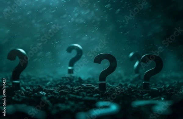 Fototapeta Quest for Clarity: The Dynamic Journey of Self-Education, Analysis, Curiosity, and Reasoning Symbolized by a Three-Dimensional Question Mark