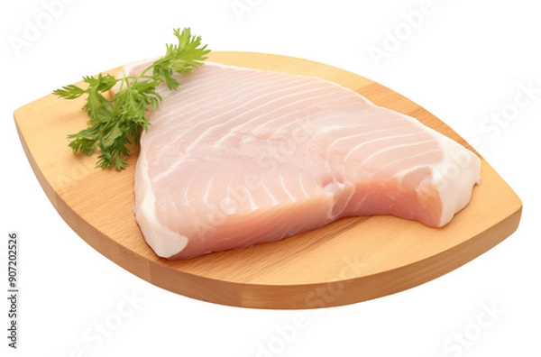 Fototapeta Fresh Raw Swordfish Steak On Wooden Board