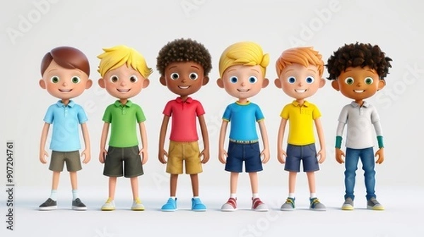 Fototapeta A group of children are standing in a row