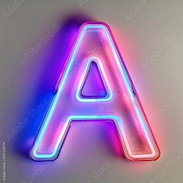 Fototapeta Colorful Neon Letter A with Bright Glow