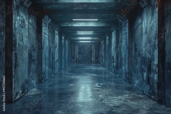 Fototapeta Futuristic Bunker Aesthetic: A Modern Clean Sci-Fi Cement Underground Studio with Grunge Textures, Emblematic of Dark Sci-Fi Futurism in a 3D Rendered Space